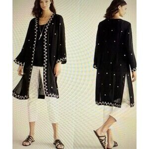 Soft Surroundings Rafina Gauze Topper Open Cardigan Size PL Black Beaded NWT